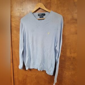 Polo by Ralph Lauren Men's Light Blue V-Neck Sweater